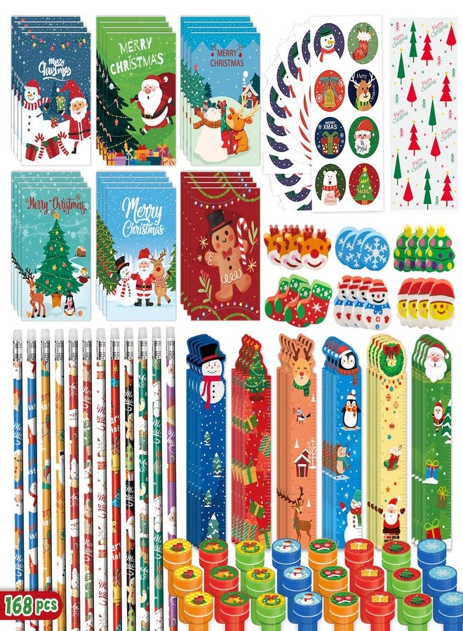 BEARUN 168 PCS Christmas Party Favors for Kids, 24-Pack Christmas Stationery Set for Stocking Stuffers, Christmas-Themed Classroom Gift Exchange Carnival Events Class Reward Gifts and Prizes - Image 1
